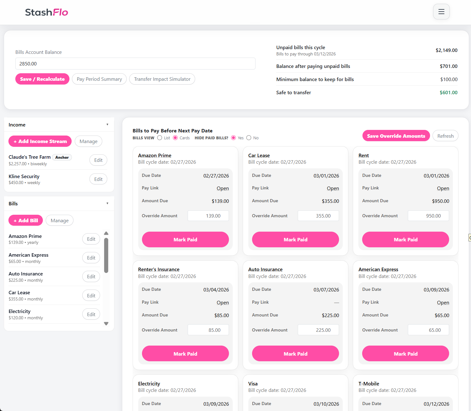StashFlo web app screenshot