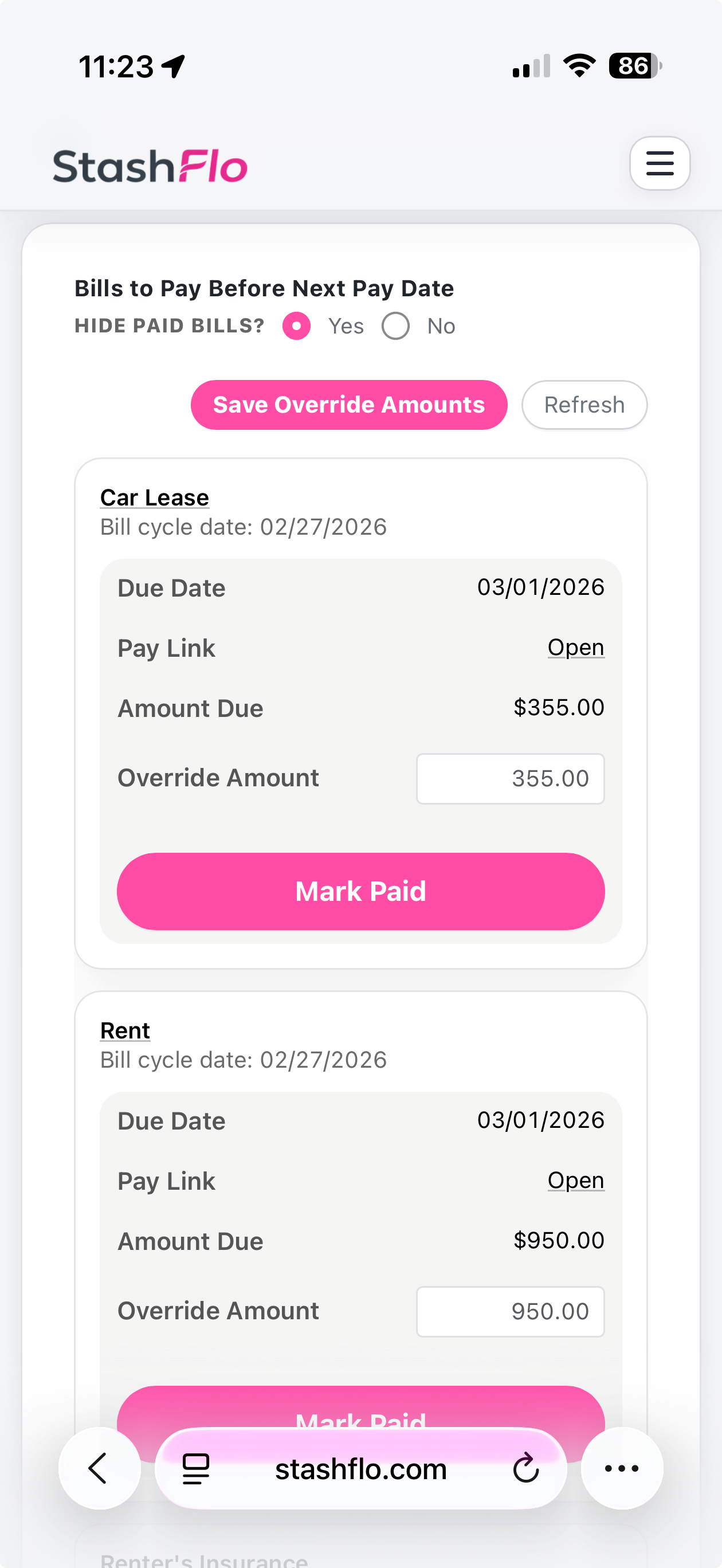 StashFlo mobile screenshot